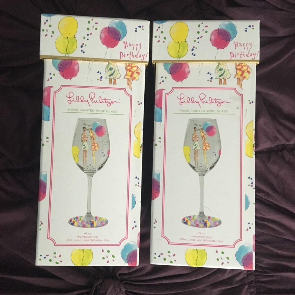 Lilly Pulitzer Hand Painted Wine Glass.